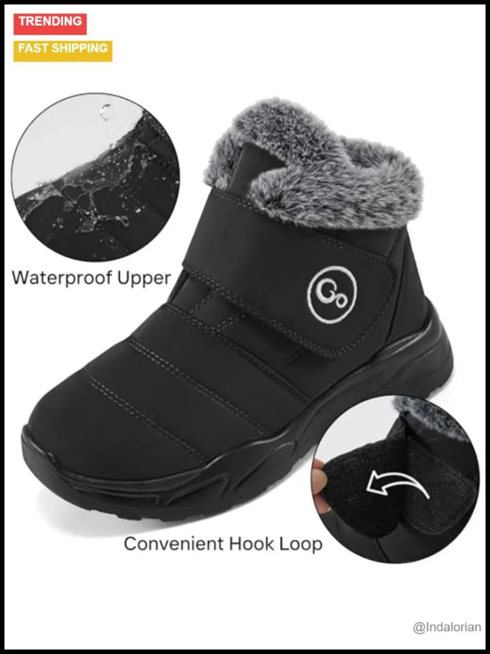 Women's Waterproof Fur Lined Snow Boots with Hook Loop Closure Anti Slip